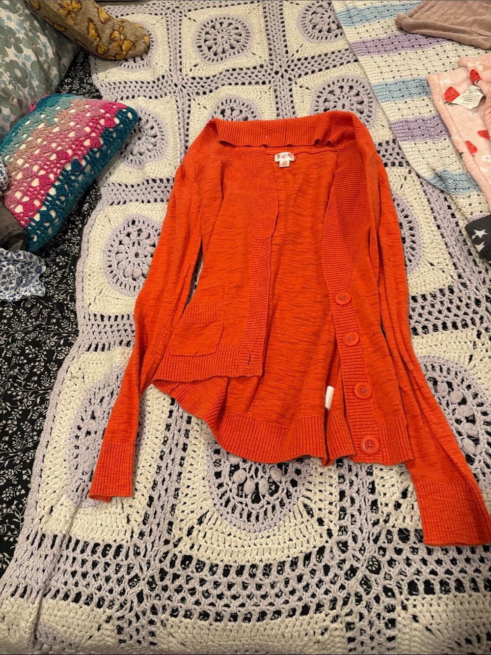 Orange Button-Front Women’s Cardigan Sweater